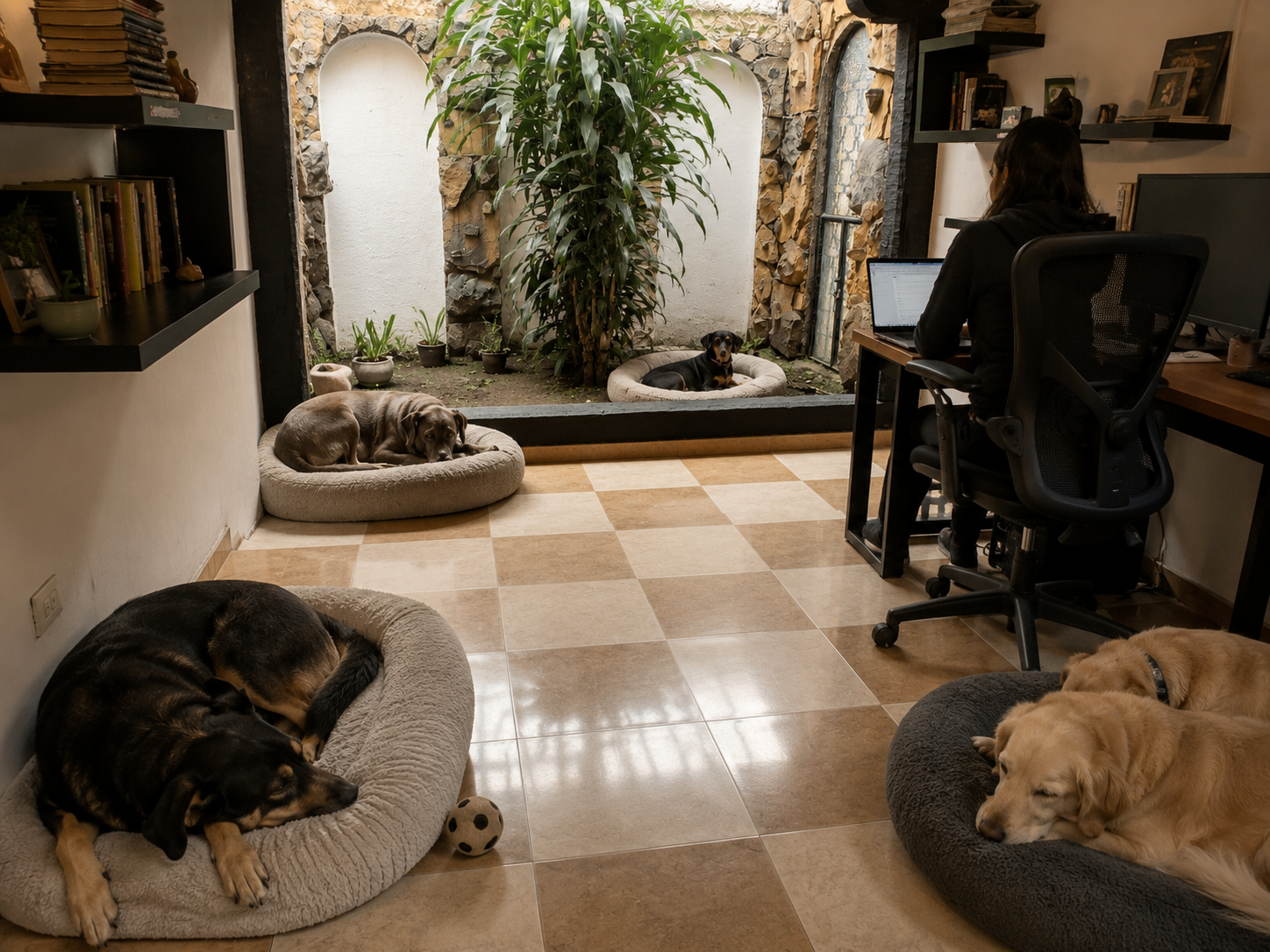 Perro en un entorno tranquilo de cuidado estructurado
